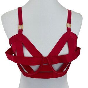 Victoria's Secret VERY SEXY Strappy Demi Bra Red Bandage Open Cage Cup 36D 36DD